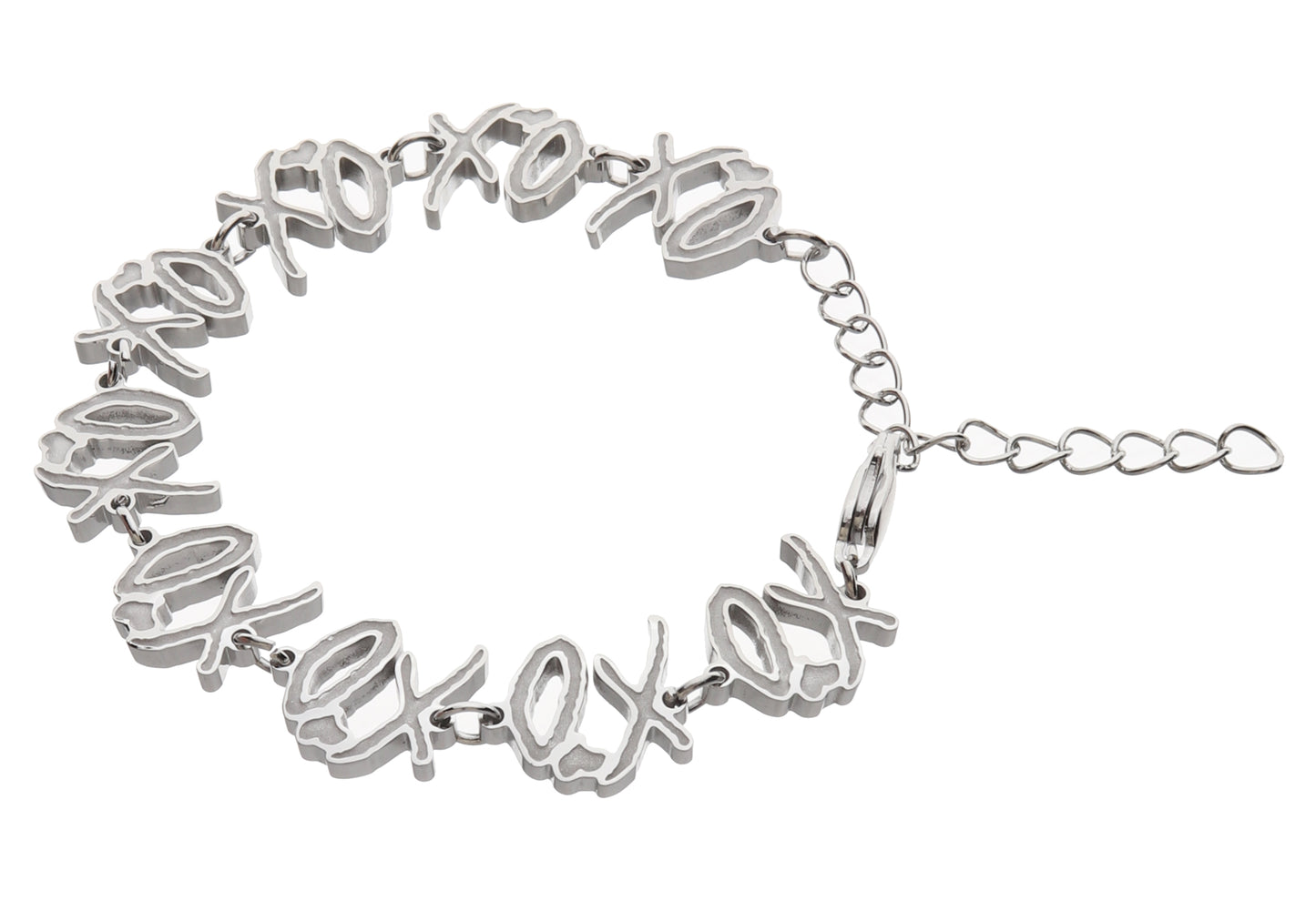 XO Stainless Steel Link Bracelet – Multi Logo Charms, Adjustable Chain